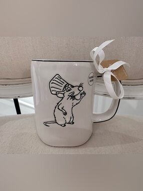 Disney X Rae Dunn Ratatouille White and Black Chef Mouse Mug Chef’s Kiss NWT